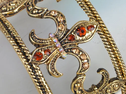 Vista 4 de Alilang Brazalete de oro antiguo con diamantes de imitación de topacio sintético Fleur De Lis, aleación