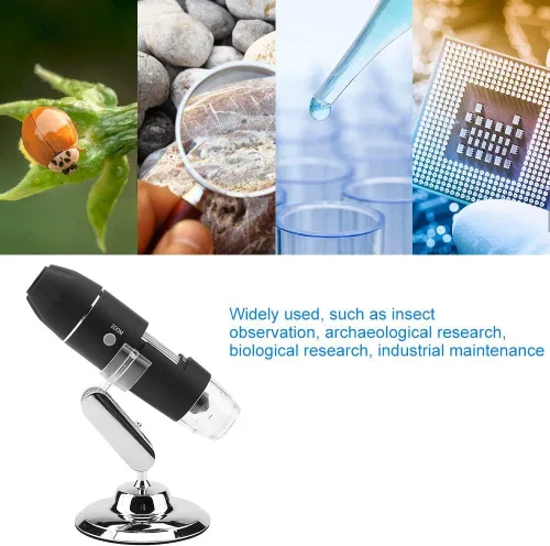Vista 4 de Microscopio digital USB, aumento 50X-1600X con soporte