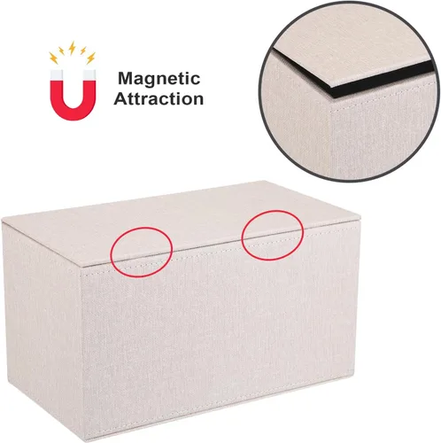 Vista 5 de Sumnacon Cubierta de Caja de Paños Rectangualr Soporte de Caja de Paños Caja de Paños de Lino con Fondo Magnético Caja de Paños Decorativa Beige
