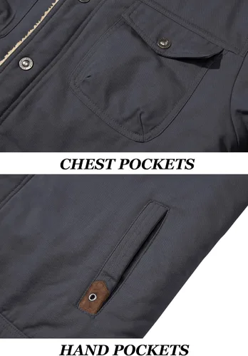 Vista 6 de KEFITEVD Chaquetas tipo cargo con forro polar Sherpa para hombre, estilo militar, abrigo grueso y cálido