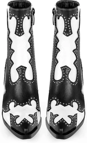 Vista 3 de ANN CREEK Botas vaqueras de tobillo para mujer, botas vaqueras con remaches, botas vaqueras con remaches para mujer, tacón bajo y grueso, botas