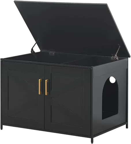 Vista 27 de unipaws Caja de arena para gatos extra grande para cajas de arena automáticas y autolimpiantes, armario alto con estación de carga, casa oculta