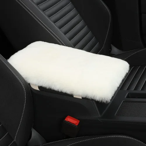 Vista 20 de IRIWOOL - Funda de reposabrazos de piel de oveja, cubierta de reposabrazos de auto, cojín suave de consola para coche, cubierta de consola central