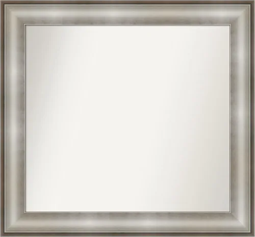 Vista 318 de Amanti Art Espejo de baño plateado para sobre el fregadero, 28 x 37 pulgadas, elegante espejo rectangular de peltre cepillado, marco de madera