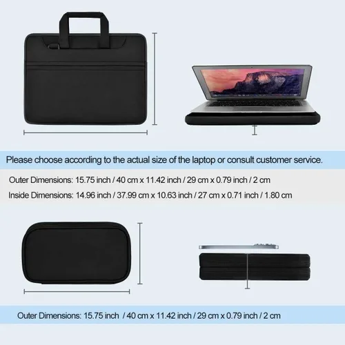 Vista 2 de Maletín para laptop de 15.6 pulgadas con bolsa de cinturón desmontable, compatible con MacBook Pro modelo de 15-16 pulgadas y los portátiles más