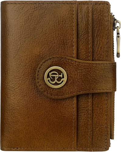 Vista 15 de Billetera de cuero para mujeres, billetera pequeña con bloqueo RFID para mujeres, billetera compacta de dos pliegues con tarjetero, ventana