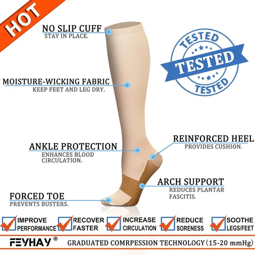 Vista 4 de FEYHAY Calcetines de compresión de cobre (8 pares) de 15-20 mmHg de circulación es la mejor atlética y diaria para hombres y mujeres, correr