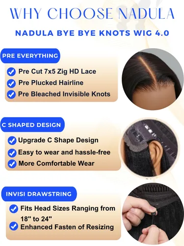 Vista 4 de Nadula Peluca de cabello humano lacio en capas con cordón corto de cereza negra y morada, con flequillo delgado, nudos de despedida de soltera