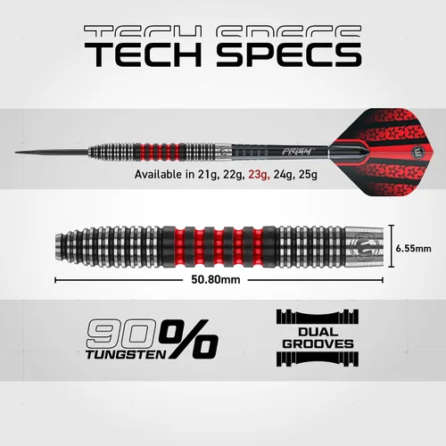 Vista 3 de WINMAU Joe Cullen Edición Especial Profesional 90% Tungsteno Juego de dardos con Vuelos y Tallos (Ejes)