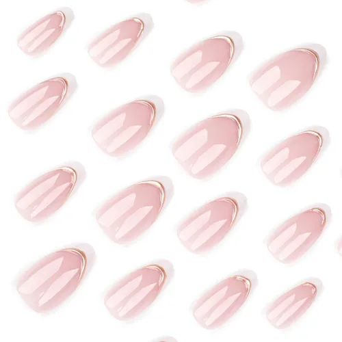 Vista 3 de Uñas postizas a presión, uñas postizas medianas con diseño de almendra, 24 A-1