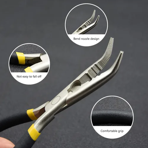 Vista 6 de Alicates multiusos de acero inoxidable - Alicates de corte de línea de extracción de gancho para manualidades de pesca con nariz doblada o recta