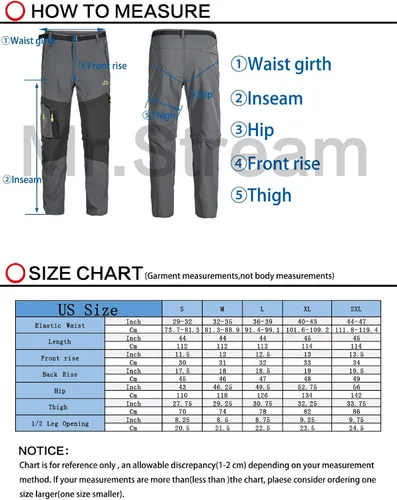 Vista 6 de Mr.Stream Men's Walking Windproof Breathable Camping Quick Drying Outdoor Convertible Hiking Pants