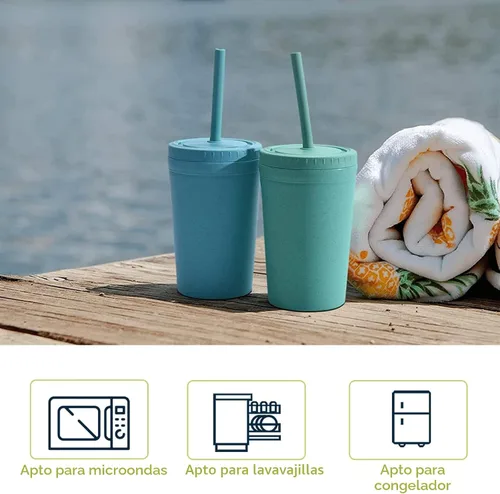 Vista 7 de Homestockplus Vasos reutilizables de paja de trigo con tapas y pajitas de silicona, 10 Oz resistentes a las astillas, tazas pequeñas de agua Varios