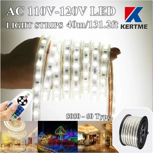 Vista 23 de Tira de luces LED 5050-60 tipo CA de 110-120 V, flexible, impermeable, regulable, multimodos de luz LED + control remoto de 23 teclas para Blanco