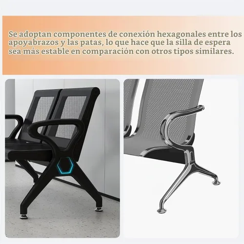Vista 8 de Kinfant Banco de sala de espera de 2 asientos, sillas de sala de recepción con brazos, sillas de recepción de aeropuerto, sillas de vestíbulo