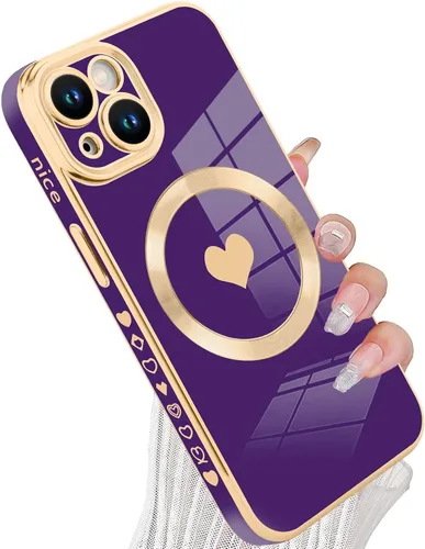 Vista 24 de tharlet Funda Magnética para iPhone 11 [Compatible con Magsafe] Lindo Corazón de Amor de Lujo Chapado Borde Dorado Parachoques con Lente de Cámara