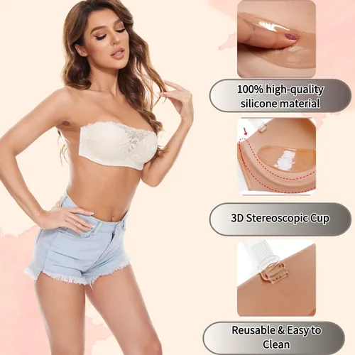 Vista 2 de JUST BEHAVIOR Brasier con realce de espalda descubierta, sin tirantes, reutilizable, adhesivo de elevación para uso diario, para mujer con encaje