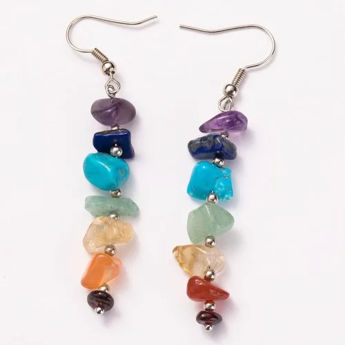 Vista 7 de Aretes colgantes de piedra de 7 chakras, piedra de reiki natural, joyería de energía curativa para mujeres y niñas