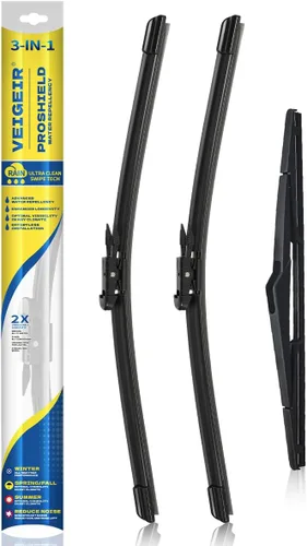 Vista 24 de Paquete de 3 plumas limpiaparabrisas delanteros y traseros para automóviles, calidad original de fábrica, 20 pulgadas, 20 pulgadas, 12 pulgadas