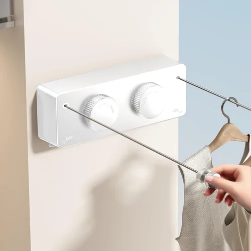 Vista 8 de MUSTORN Tendedero Retráctil Doble para Interiores, Línea de Ropa Retráctil para Exteriores que No se Comba de Servicio Pesado, Línea de Secado