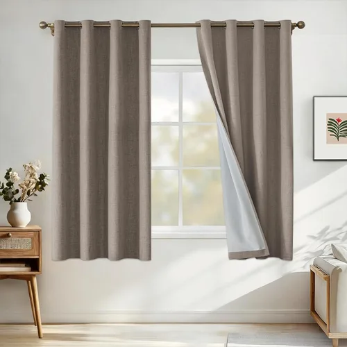 Vista 70 de Cortinas 100% opacas para dormitorio, cortinas opacas de 63 pulgadas de largo, cortinas opacas de lino para sala de estar, cortinas con ojales