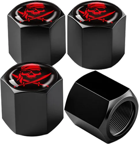 Vista 9 de Ajxn Paquete de 4 tapas de válvula de neumático con calavera para rueda de coche, cubiertas herméticas a prueba de polvo, tapas universales