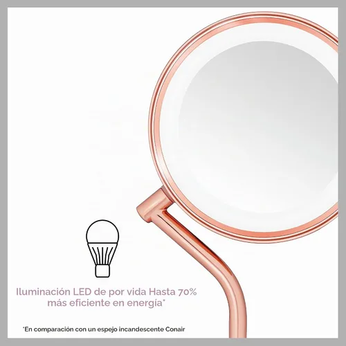 Vista 5 de Conair Espejo de maquillaje iluminado con aumento, espejo de tocador LED, espejo de aumento 1X/5X, espejo de doble cara, funciona con batería, oro
