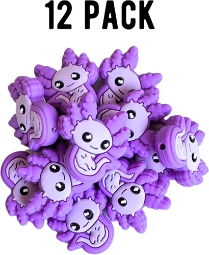 Vista 3 de Axolotl Focal Beads Silicone Purple Salamander Anime Paquete de 12 unidades al por mayor para perchas de cuerda Freshie, bolígrafo con cuentas