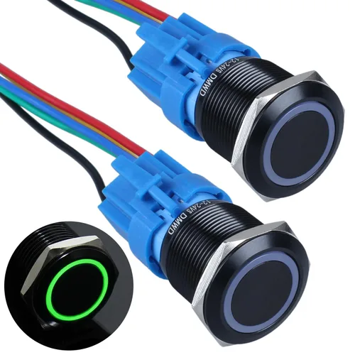 Vista 11 de 2 interruptores de botón de bloqueo de 0.748 in de 12 V-24 V, anillo de CC LED 1NO 1NC impermeable botón de metal negro encendido apagado