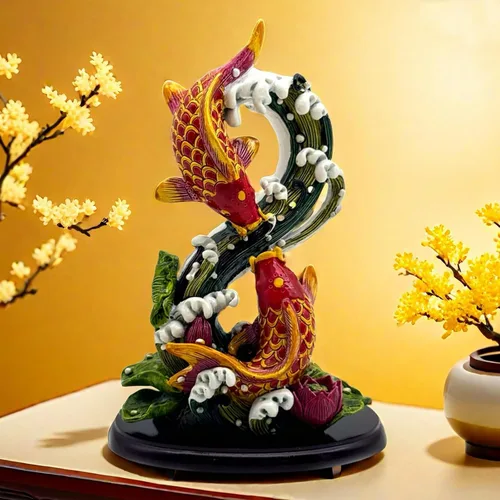 Vista 9 de Escultura china de la estatua de los peces de Feng Shui Frgurine Buen regalo de la suerte para el amante de FengShui Decoración decorativa