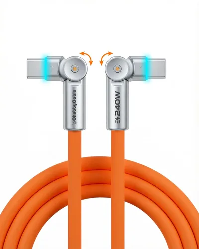 Vista 9 de chubbycable Chubby RotateX - Cable de carga rápida giratorio de 240 W, doble 180°, con luz LED, cable USB C de silicona suave, cable de carga extra