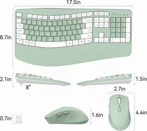 Vista 9 de Combo de teclado y mouse inalámbricos, teclas de onda ergonómicas 2.4G