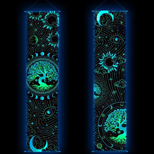 Vista 10 de Tiamon 2 Piezas de Arte de Luz Negra para Pared, Tapiz Trippy de Luz Negra, Póster de Tapiz UV Reactivo, Banner Estético, Fondo de Pared para Colgar