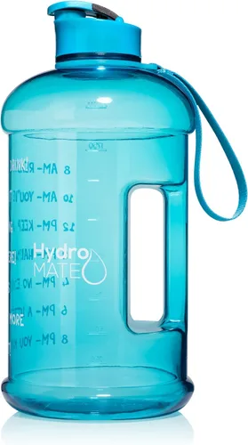 Vista 3 de NatureWorks HydroMATE Botella de agua de medio galón con horarios para beber sin BPA, a prueba de fugas, jarra reutilizable con asa, 64 onzas