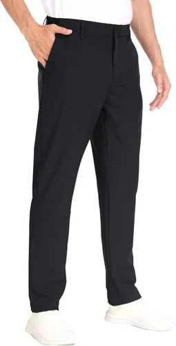 Vista 4 de MoFiz Pantalones de golf ajustados para hombre, con 2 bolsillos con cremallera, ligeros, elásticos, casuales, para viajes, trabajo, para hombre