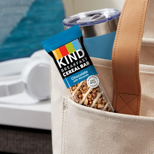 Vista 3 de KIND Barras de cereales para el desayuno, aperitivos sin gluten, chocolate con almendras, caja de 9.3 onzas (36 barras)