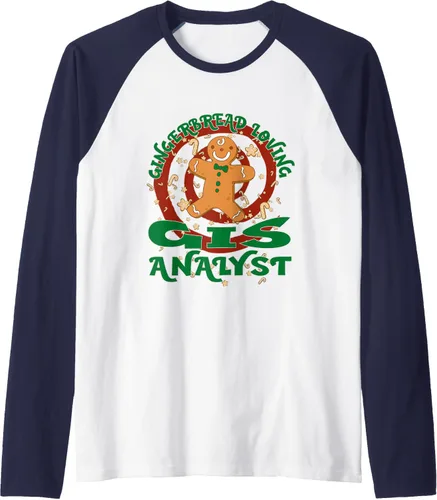 Vista 6 de GIS Analyst Job Gingerbread - Camiseta de béisbol raglán de Navidad, Negro