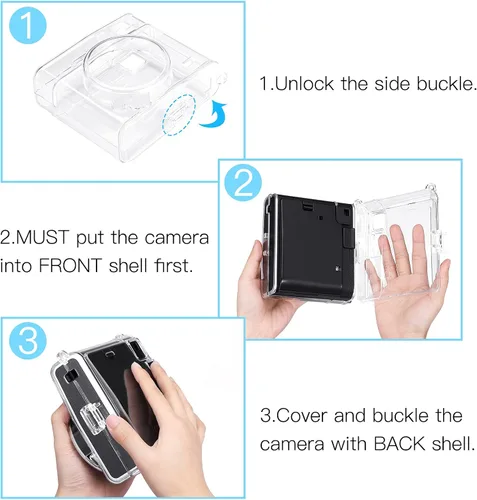 Vista 4 de Fintie Funda protectora transparente para cámara de película instantánea Fujifilm Instax Mini 40, cubierta de PVC duro con correa de hombro