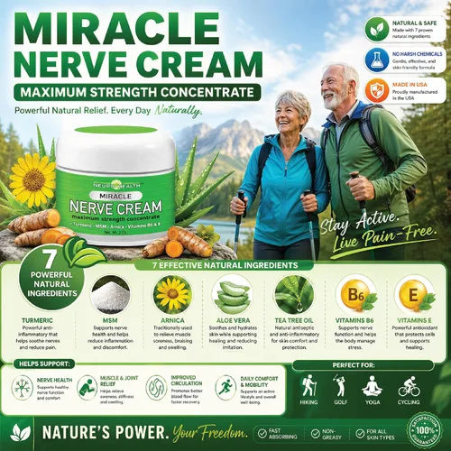 Vista 2 de Miracle Nerve Cream – Máxima Fuerza – Mezcla de cúrcuma y árnica para aliviar molestias neuropatía – Fórmula calmante para pies y manos con MSM, B6