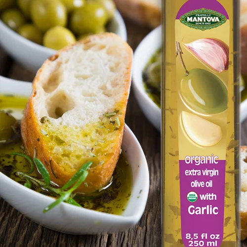 Vista 3 de Mantova Aceite de oliva virgen extra con sabor a ajo orgánico, 8.5 onzas, (paquete de 3)