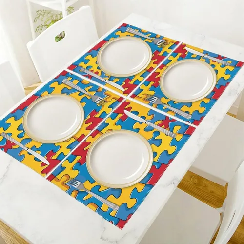 Vista 5 de _Puzzle Piece Autism Awareness Placemats Set of 6 Resistant Table Mats Washable Place Mats for Dinner Party Table Decoration