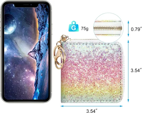 Vista 27 de GEEAD - Monedero pequeño con purpurina para mujer o niña, con anillo para llavero