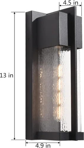 Vista 2 de Maxax Paquete de 2 luces de pared para exteriores del anochecer al amanecer, aplique de pared exterior negro de 13 pulgadas con vidrio de martillo