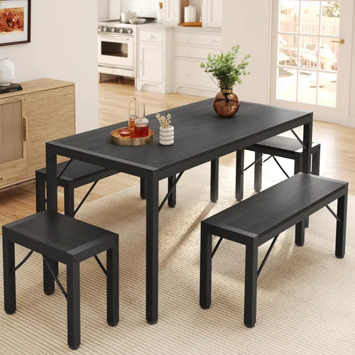 Vista 10 de Gizoon - Juego de mesa de comedor cuadrada para 2, mesa de cocina con 2 bancos, color negro