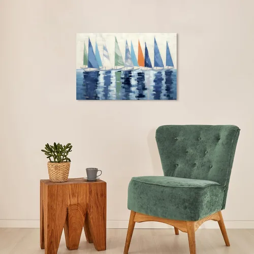 Vista 3 de Wynwood Studio Lienzo envuelto contemporáneo náutico y costero, vista de los veleros, arte de pared para sala de estar, dormitorio y baño, 24 x 16
