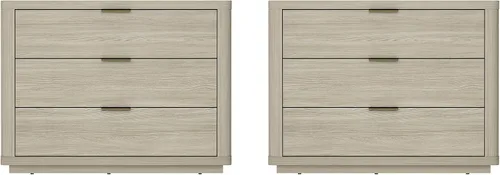 Vista 13 de Manhattan Comfort Evelyn - Mesita de noche con 3 cajones, mesa de noche minimalista de grano de madera con esquinas redondeadas y base elevada, mesa