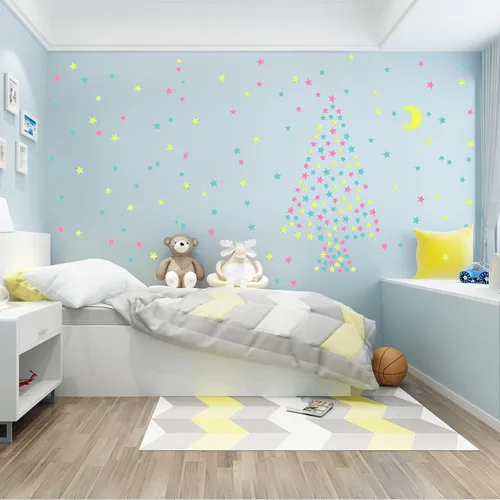 Vista 7 de Calcomanías de estrellas que brillan en la oscuridad para techo, 201 piezas luminosas grandes 3D de plástico 3D, calcomanías de pared para techo
