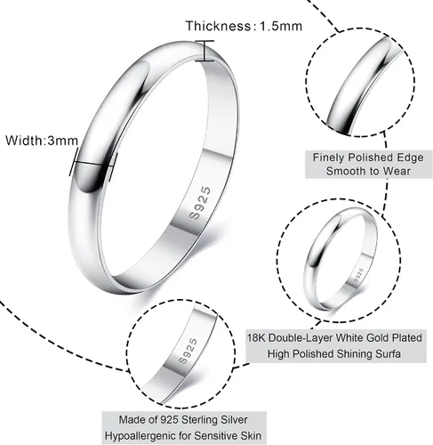 Vista 8 de MILACOLATO Anillos de plata de ley 925 para mujeres y hombres, chapados en oro blanco de 18 quilates, anillos apilables para pulgar, resistentes al