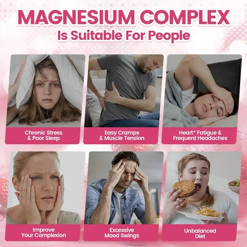 Vista 4 de Complejo de magnesio 14 en 1 para mujeres y hombres, 2600 mg por porción, gomitas de sabor fresa con glicinato de magnesio, CoQ10, vitamina D3 K2