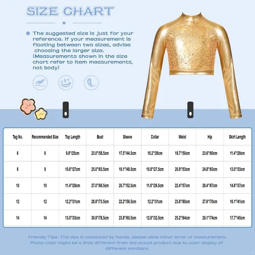 Vista 5 de Camiseta deportiva de manga larga para niñas pequeñas y grandes, con cuello alto falso, para ballet, gimnasia, yoga, animadoras, bailar